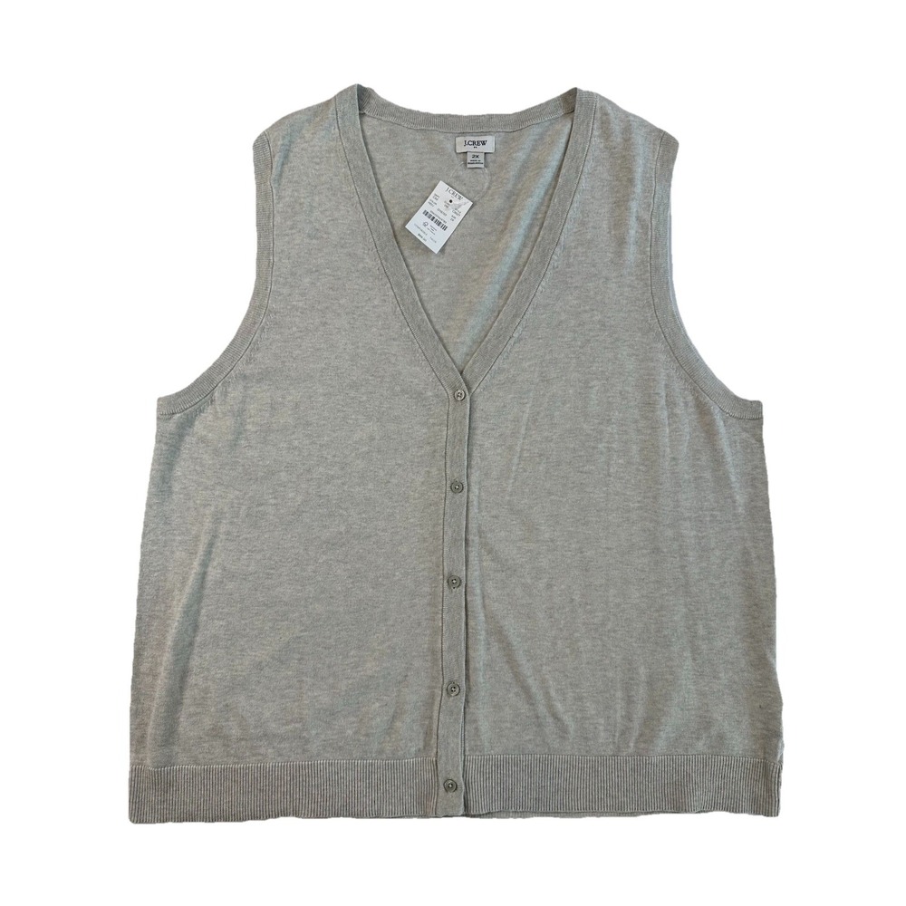 J. Crew Women Gray Button Front Sweater-Vest Academia Preppy Sz XL Classic‎ NWT